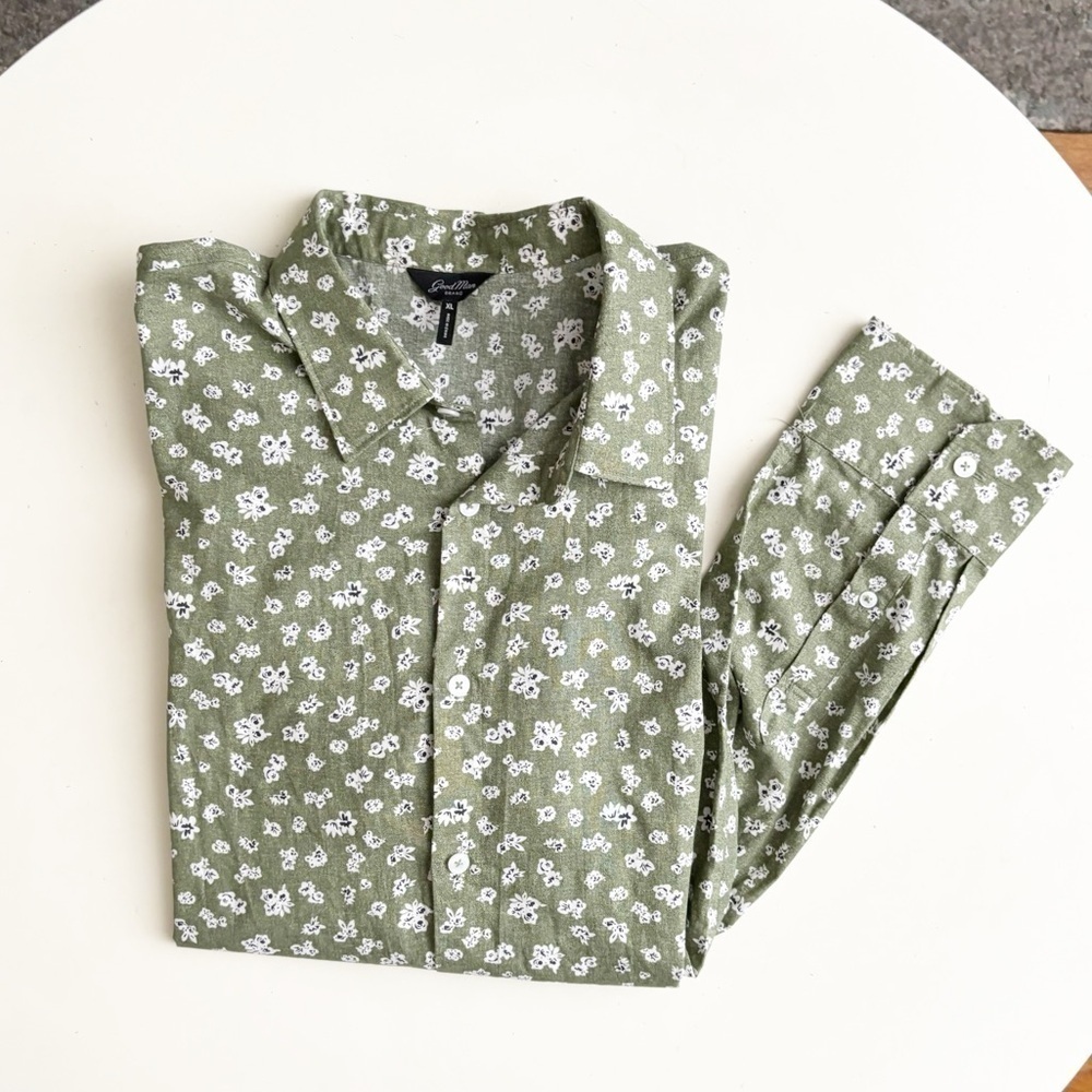Good Man Brand Men’s Lightweight Cotton Flower Print Button Down Shirt Size XL